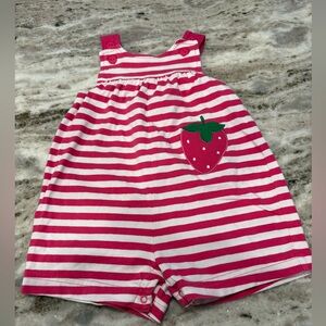 Florence Eiseman Pink and White Striped Strawberry Romper